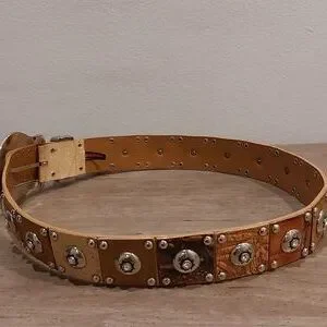 Nanni Brown & beige genuine leather studded belt made in Italy size 34/85 Small Nanni | Accessories | Nanni Brown Beige Genuine Leather  main image 2